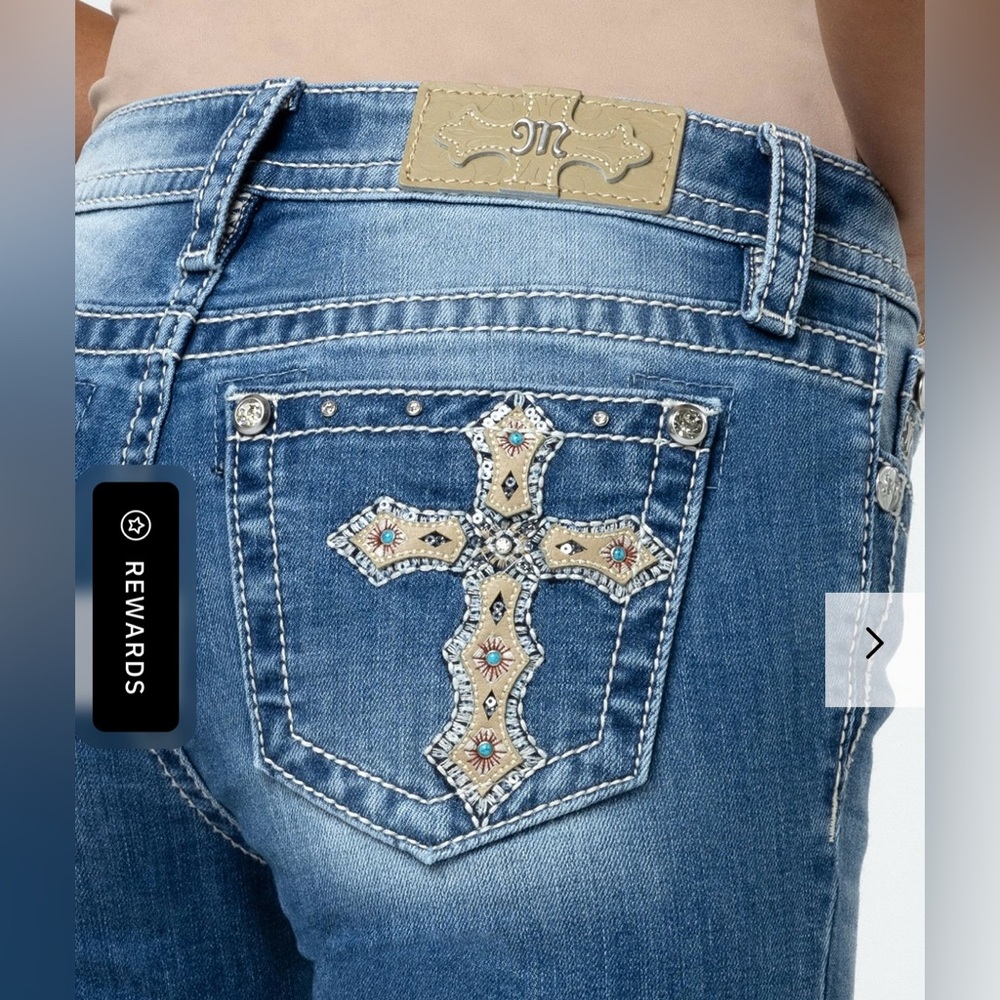 NWT Miss Me Prosecco Cross Dark Blue Boot Cut Jeans with Cross Stitching